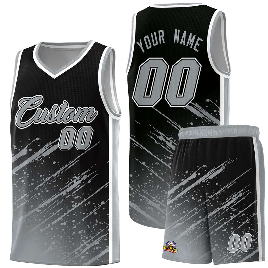 Custom Black Gray Splash Basketball Uniforms - Durable for Practice | BuyFootballJersey