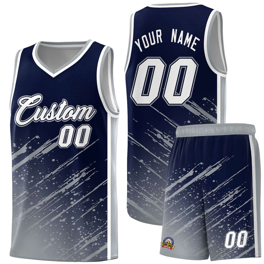 Custom Navy Gray Splash Basketball Uniforms - High Quality for Match | BuyFootballJersey