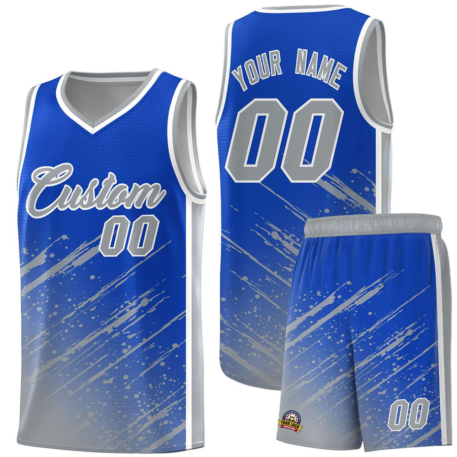 Custom Royal Gray Splash Basketball Uniforms - Breathable Mesh for Training | BuyFootballJersey