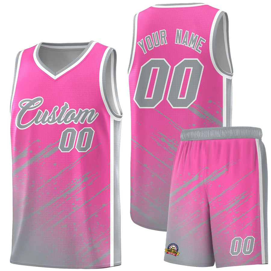 Custom Pink Gray Splash Basketball Uniforms - Quick dry for Practice | BuyFootballJersey
