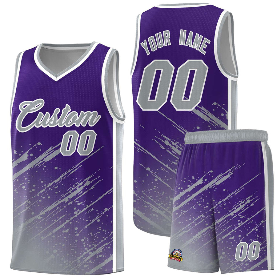 Custom Purple Gray Splash Basketball Uniforms - Stretchy for Match | BuyFootballJersey