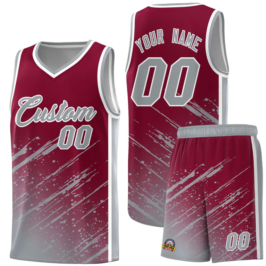 Custom Crimson Gray Splash Basketball Uniforms - Comfortable for Team | BuyFootballJersey