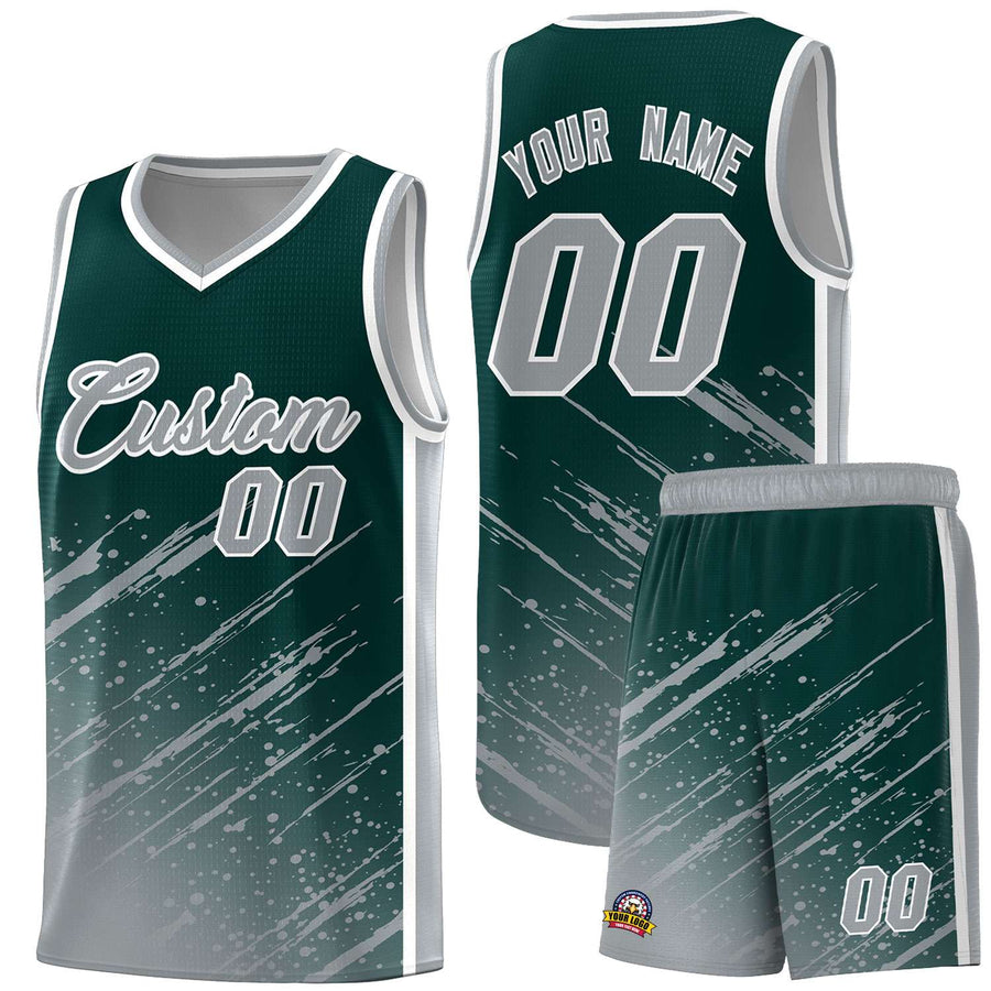 Custom Midnight Green Gray Splash Basketball Uniforms - Lightweight for School | BuyFootballJersey