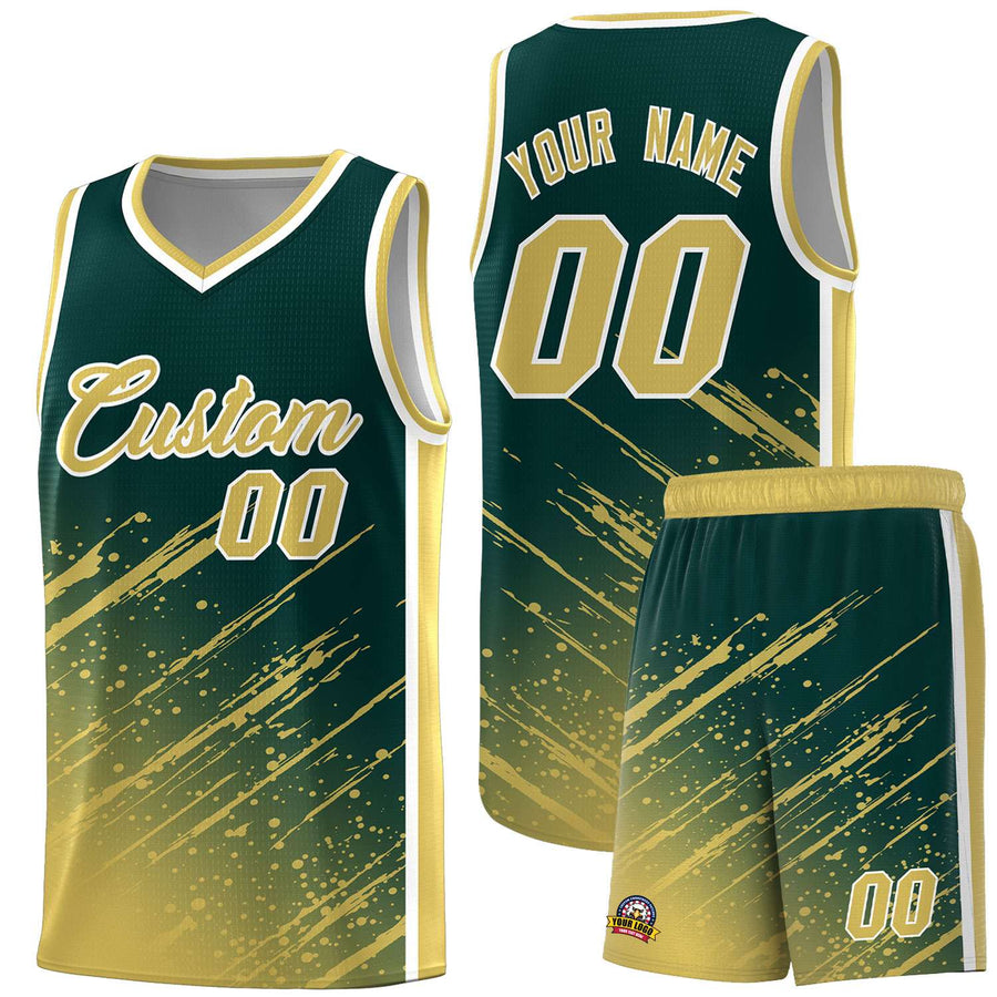 Custom Midnight Green Khaki Splash Basketball Uniforms - Moisture Wicking for Summer Camp | BuyFootballJersey