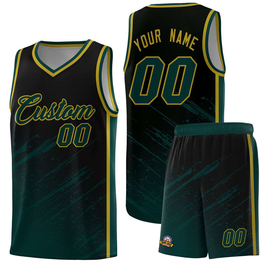 Custom Black Midnight Green Splash Basketball Uniforms - Durable for Practice | BuyFootballJersey