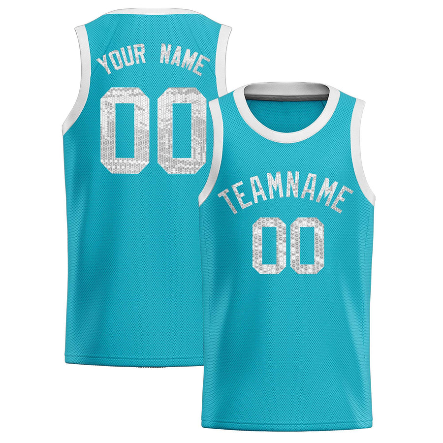 Custom Sky Blue Sequined Tops Athletic Basketball Jersey | BuyFootballJersey