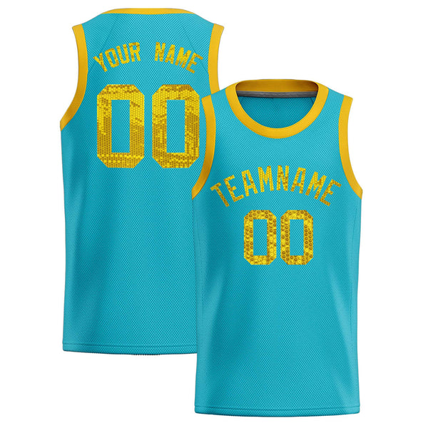 Custom Sky Blue Sequined Tops Athletic Basketball Jersey | BuyFootballJersey