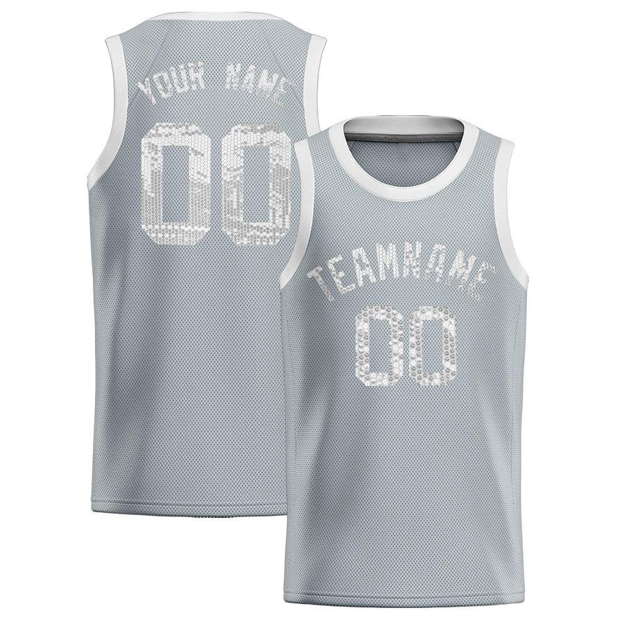 Custom Silver Sequined Tops Athletic Basketball Jersey | BuyFootballJersey