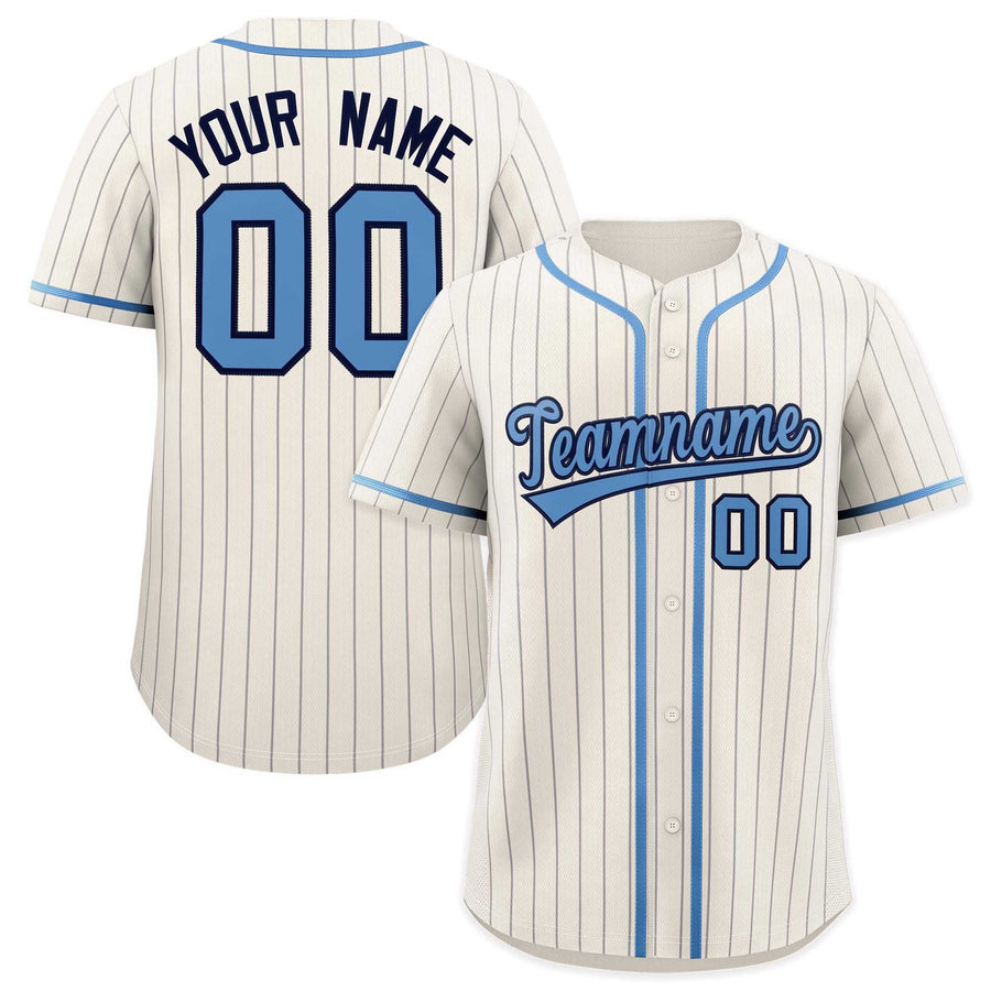Custom White Light Blue Pinstripe Baseball Jersey | BuyFootballJersey