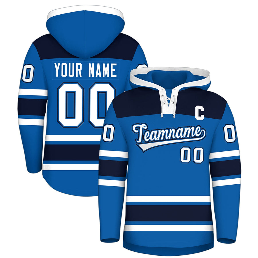 Custom Royal Navy Raglan Sleeves Lace-Up Neck Breathable Hockey Hoodie Jersey | BuyFootballJersey