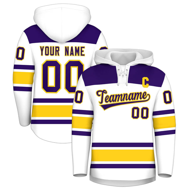 Custom White Gold Raglan Sleeves Lace-Up Neck Breathable Hockey Hoodie Jersey | BuyFootballJersey