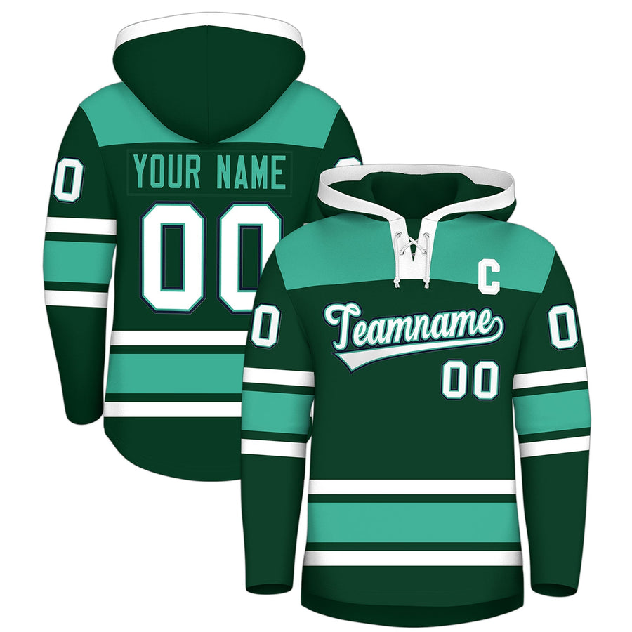 Custom Green Bright Green Raglan Sleeves Lace-Up Neck Breathable Hockey Hoodie Jersey | BuyFootballJersey