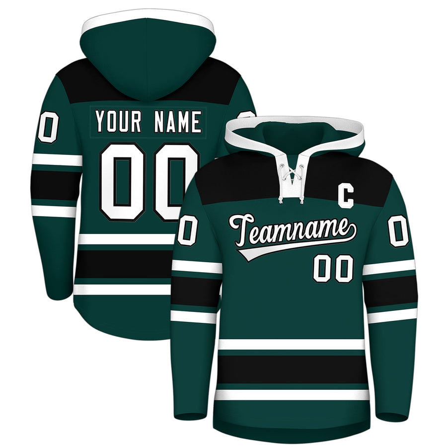 Custom Midnight Green Black Raglan Sleeves Lace-Up Neck Breathable Hockey Hoodie Jersey | BuyFootballJersey