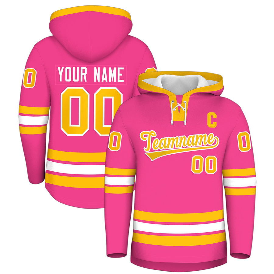 Custom Pink Gold Classic Style Wrinkle-Resistant Lace-Up Neck Hockey Hoodie | BuyFootballJersey