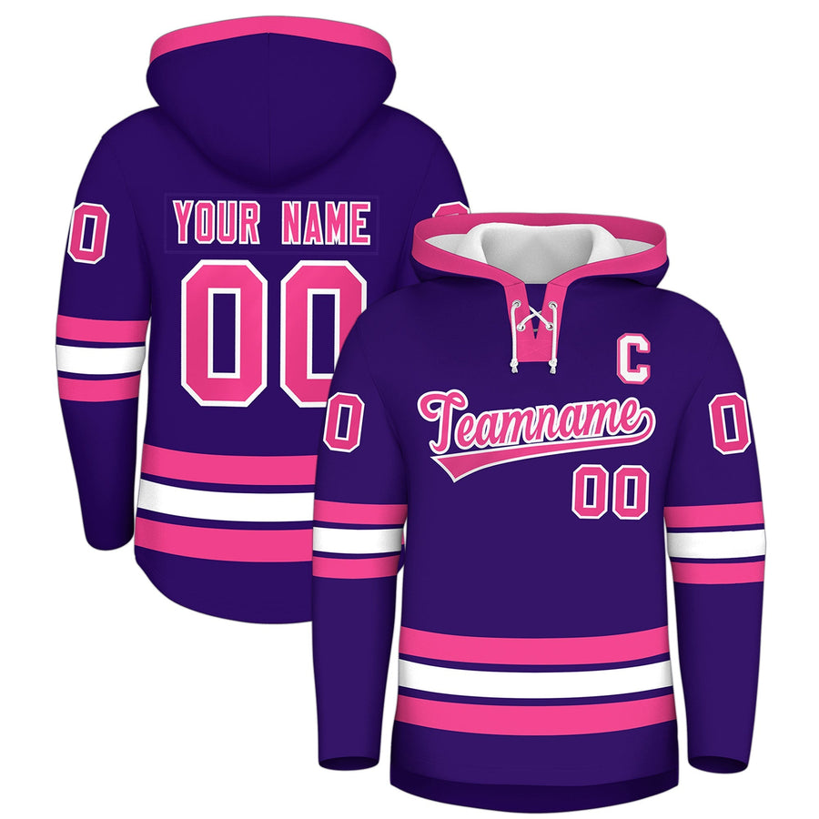 Custom Purple Pink Classic Style Lace-Up Neck Hockey Hoodie | BuyFootballJersey