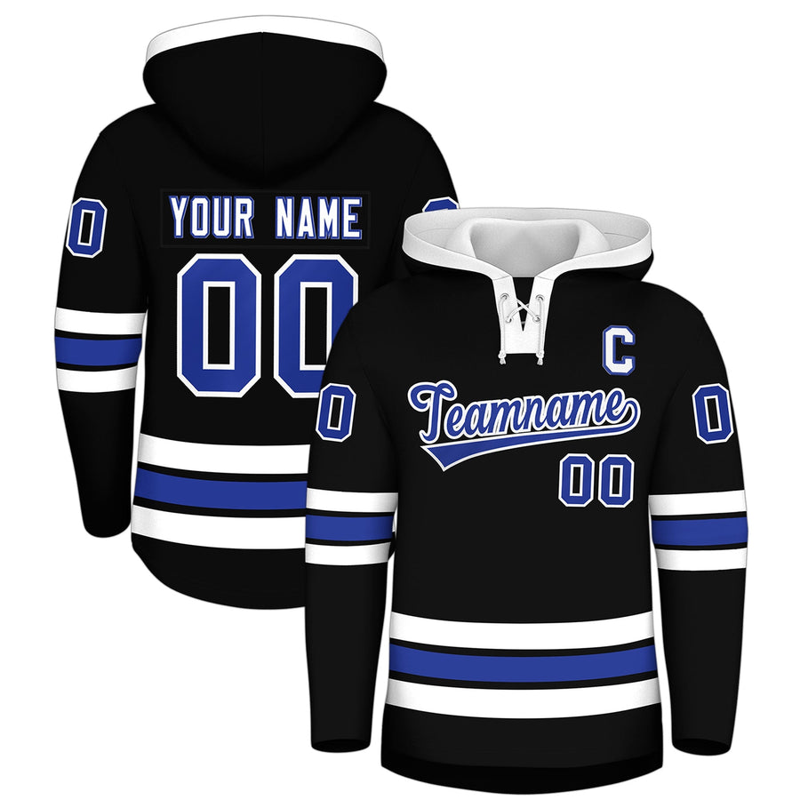 Custom Black White Classic Style Lace-Up Neck Hockey Hoodie | BuyFootballJersey