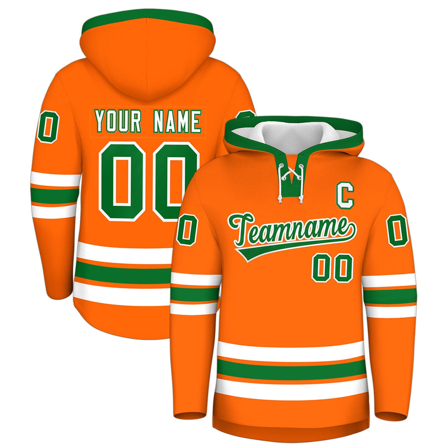 Custom Orange Kelly Green Classic Style Wrinkle-Resistant Lace-Up Neck Hockey Hoodie | BuyFootballJersey