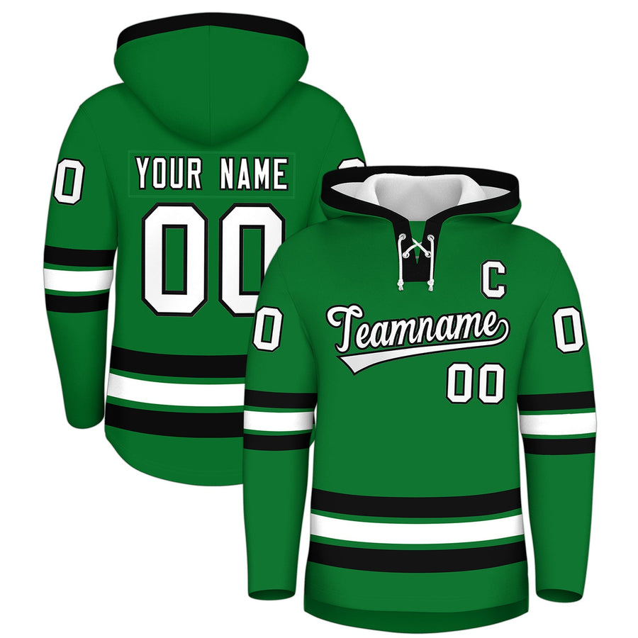 Custom Kelly Green Black Classic Style Lace-Up Neck Hockey Hoodie | BuyFootballJersey