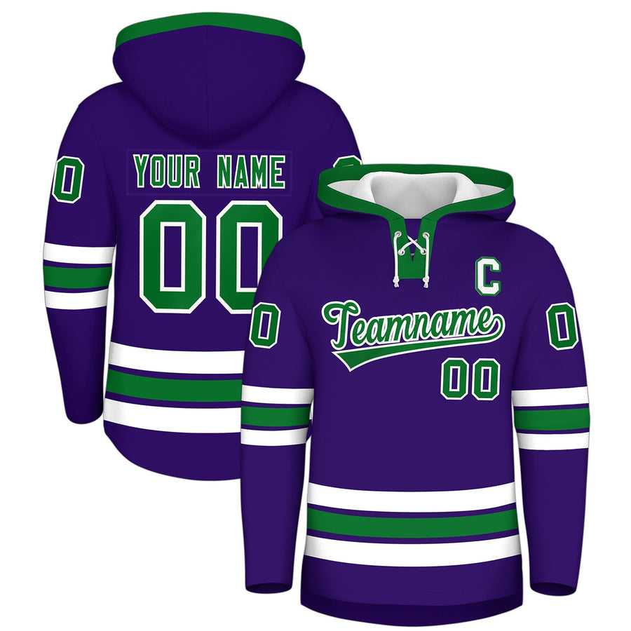 Custom Purple Kelly Green Classic Style Lace-Up Neck Hockey Hoodie | BuyFootballJersey