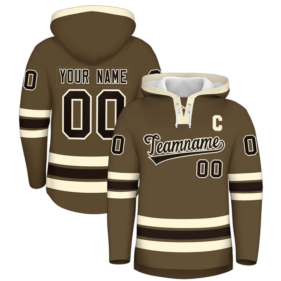 Custom Light Brown Cream Classic Style Wrinkle-Resistant Lace-Up Neck Hockey Hoodie | BuyFootballJersey