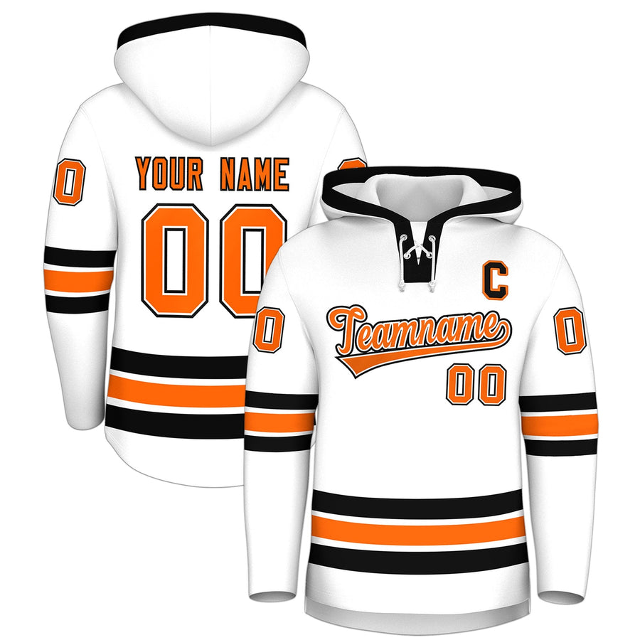 Custom White Black Classic Style Lace-Up Neck Hockey Hoodie | BuyFootballJersey