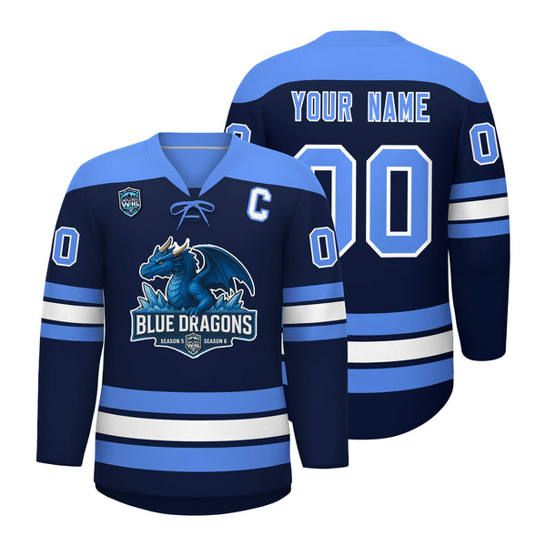 Custom VVHL S7 Blue Dragons Blue White Hockey Jersey | BuyFootballJersey