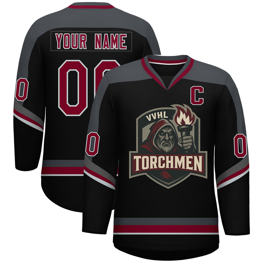 Custom VVHL S9 Torchmen Black White Hockey Jersey | BuyFootballJersey