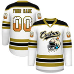 Custom White Old Gold Ice Cream Helmet Pattern Personalized V-Neck Hockey Jersey | BuyFootballJersey