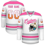 Custom White Pink Ice Cream Helmet Pattern Personalized V-Neck Hockey Jersey | BuyFootballJersey