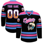Custom Black Powder Blue Ice Cream Helmet Pattern Personalized V-Neck Hockey Jersey | BuyFootballJersey