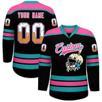 Custom Black Pink Ice Cream Helmet Pattern Personalized V-Neck Hockey Jersey | BuyFootballJersey