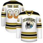 Custom White Old Gold Ice Cream Helmet Pattern Personalized V-Neck Hockey Jersey | BuyFootballJersey