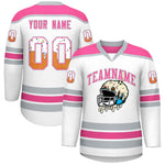 Custom White Pink Ice Cream Helmet Pattern Personalized V-Neck Hockey Jersey | BuyFootballJersey