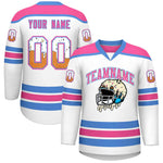 Custom White Pink Ice Cream Helmet Pattern Personalized V-Neck Hockey Jersey | BuyFootballJersey