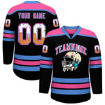 Custom Black Powder Blue Ice Cream Helmet Pattern Personalized V-Neck Hockey Jersey | BuyFootballJersey