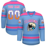 Custom Light Blue Pink Ice Cream Helmet Pattern Personalized V-Neck Hockey Jersey | BuyFootballJersey