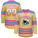 Custom Khaki Powder Blue Ice Cream Helmet Pattern Personalized V-Neck Hockey Jersey | BuyFootballJersey