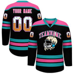 Custom Black Pink Ice Cream Helmet Pattern Personalized V-Neck Hockey Jersey | BuyFootballJersey