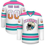 Custom White Pink Ice Cream Helmet Pattern Personalized V-Neck Hockey Jersey | BuyFootballJersey