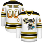 Custom White Old Gold Ice Cream Helmet Pattern Personalized V-Neck Hockey Jersey | BuyFootballJersey