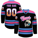 Custom Black Powder Blue Ice Cream Helmet Pattern Personalized V-Neck Hockey Jersey | BuyFootballJersey