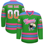 Custom Light Green Powder Blue Ice Cream Helmet Pattern Personalized V-Neck Hockey Jersey | BuyFootballJersey