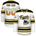 Custom White Old Gold Ice Cream Helmet Pattern Personalized V-Neck Hockey Jersey | BuyFootballJersey