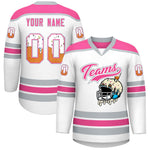 Custom White Pink Ice Cream Helmet Pattern Personalized V-Neck Hockey Jersey | BuyFootballJersey