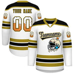 Custom White Old Gold Ice Cream Helmet Pattern Personalized V-Neck Hockey Jersey | BuyFootballJersey