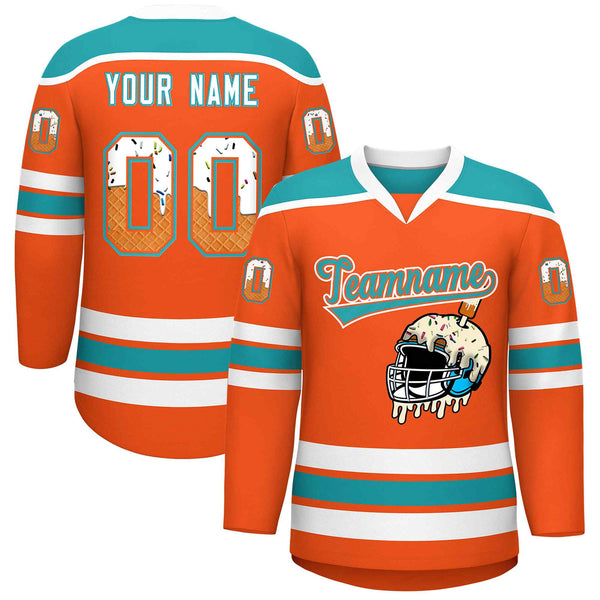 Custom Orange Aqua Ice Cream Helmet Pattern Personalized V-Neck Hockey Jersey | BuyFootballJersey