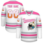 Custom White Pink Ice Cream Helmet Pattern Personalized V-Neck Hockey Jersey | BuyFootballJersey