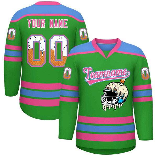 Custom Light Green Powder Blue Ice Cream Helmet Pattern Personalized V-Neck Hockey Jersey | BuyFootballJersey