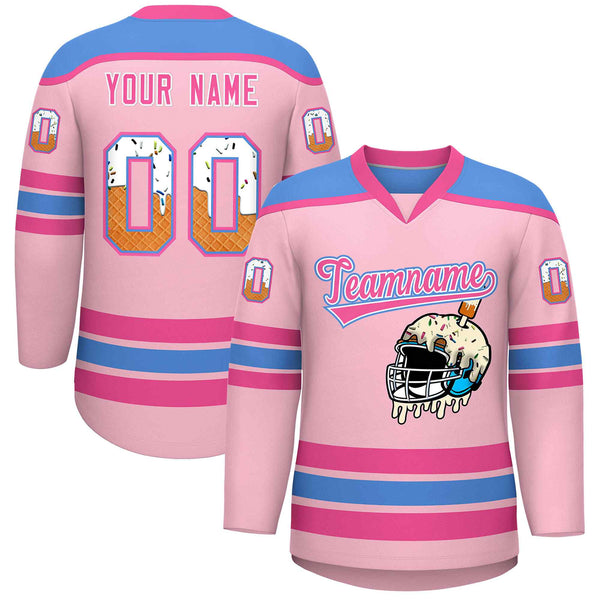 Custom Light Pink Powder Blue Ice Cream Helmet Pattern Personalized V-Neck Hockey Jersey | BuyFootballJersey