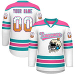 Custom White Pink Ice Cream Helmet Pattern Personalized V-Neck Hockey Jersey | BuyFootballJersey